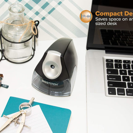 Bostitch Office Electric Pencil Sharpener, Heavy Duty Powerful Stall-Free Motor, High Capacity Shavings Tray, for Office or Classroom, Black