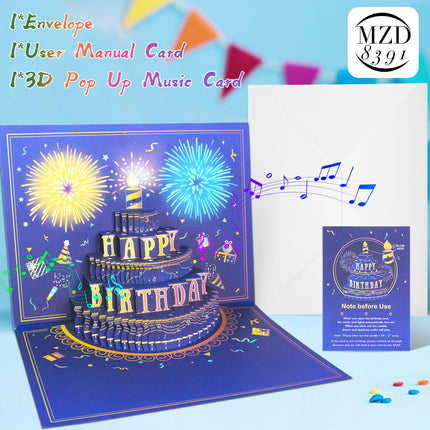 Pop Up Birthday Card with Music, Light, Firework For Men Women