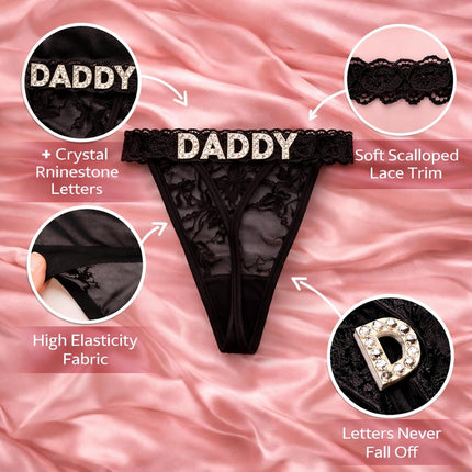Personalized Thong for Women with Name – Custom Rhinestone Letter Lace Underwear, Long-Lasting Adhesion & Odor-Free Ready to Wear, Sexy Gift for Girlfriend Wife Valentine's Day Birthday Anniversary