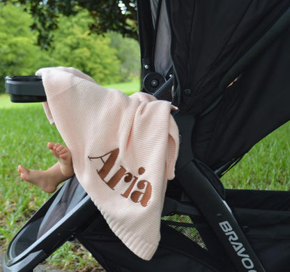 Personalized Baby Blanket with Name - Light Pink Cotton Knit Swaddle - photo 2
