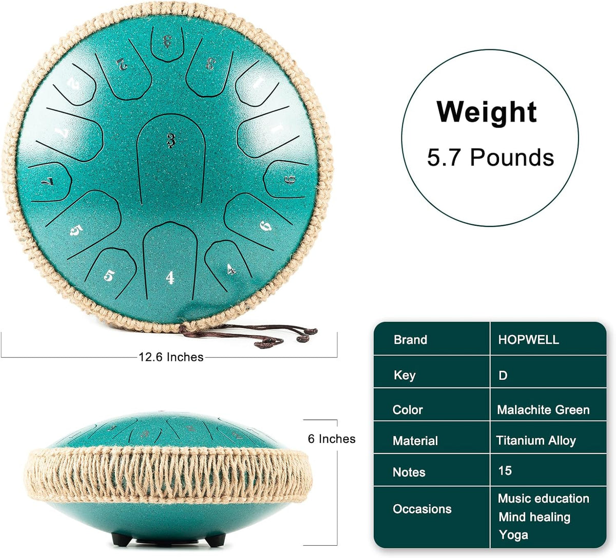 Steel Tongue Drum - 13 Inches 15 Notes Tongue Drum - Hand Pan Drum with Music Book, Handpan Drums - photo 5