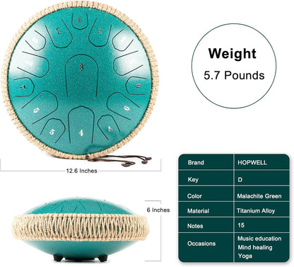Steel Tongue Drum - 13 Inches 15 Notes Tongue Drum - Hand Pan Drum with Music Book, Handpan Drums - photo 5
