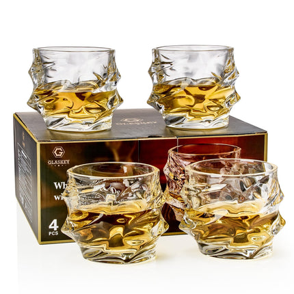 Whiskey Glasses Set of 4,Rock Glasses,11 oz Lead-Free Crystal Bourbon Glass,Old Fashioned Glass for Bourbon,Cognac,Irish Whisky,Personalised Whisky Glass Gift Set for Men,Dad,Brother