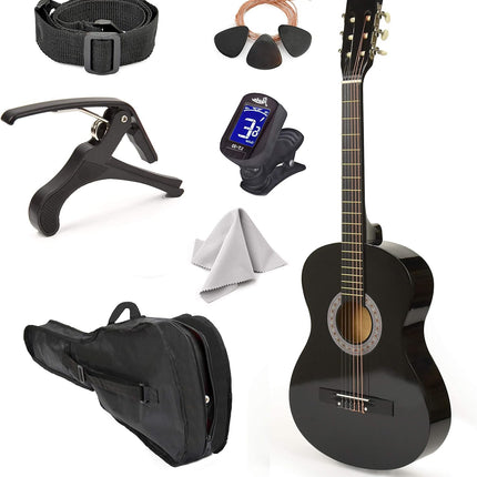 30" Left Handed Wood Guitar with Case and Accessories for Kids/Girls/Boys/Teens/Beginners (30", Black)