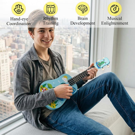 21 Inch Soprano Ukulele for Beginners Kids Adults & Students, Nylon Strings Hawaiian Ukelele Starter Kit with Gig Bag Strap Picks Extra Strings, Portable Musical Instrument Holiday Gift(Blue)