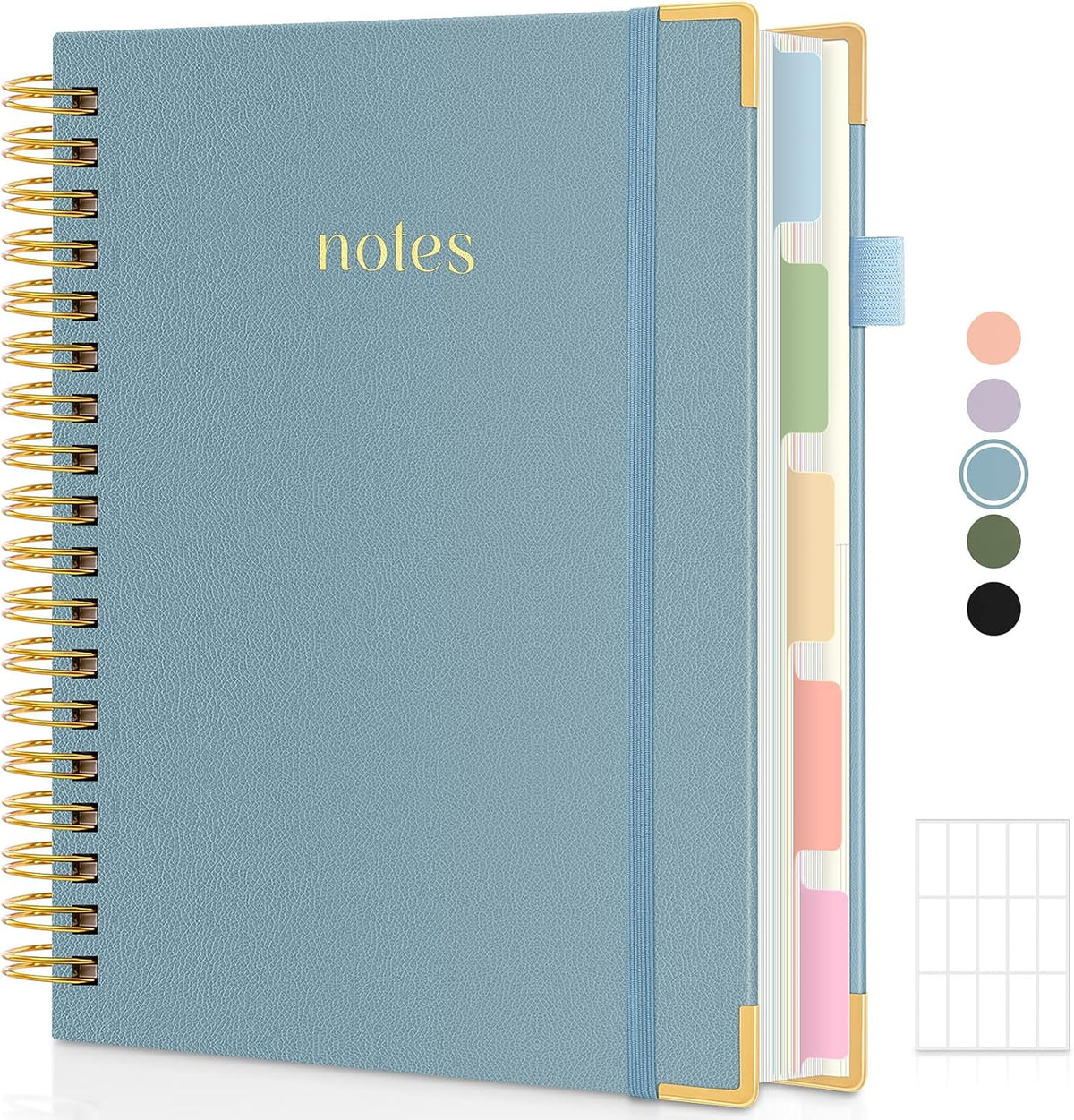 Hardcover Spiral Notebook, 300 Pages 8" x 10" College Ruled Notebook for Work with Dividers & Pockets, 5 Subject