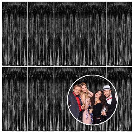2 Pack Silver Foil Curtain Party Streamers Metallic Tinsel Foil Fringe Photo Booth Backdrop for Birthday Wedding Engagement Baby Shower Bachelorette Christmas Holiday Celebration Party Decorations