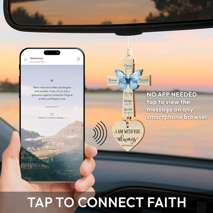 Cross for Car Mirror Hanging, Rear View Mirror Accessories - Scan Phone for Daily Bible Verse, Christian Car Accessories Charm, Jesus, Easter, Religious, Christian Gifts for Men, Women
