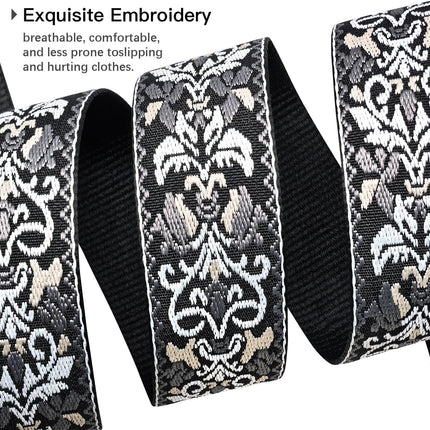 Jacquard Embroidered Guitar Strap, Genuine Cowhide Leather Ends, Adjustable for Bass Electric Acoustic