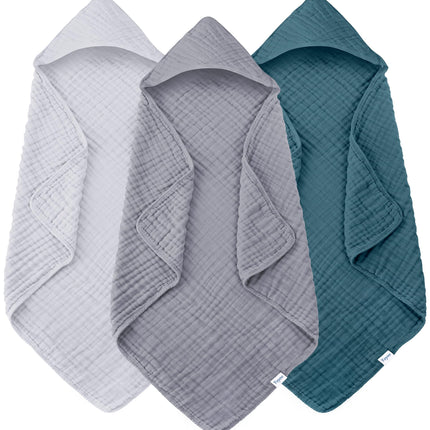 Toallas de baño con capucha para bebé de muselina, pack de 3, toallas ultrasuaves 100% algodón para recién nacidos, bebés y niños pequeños, 32x32 Inch, esenciales muy absorbentes y de secado rápido para la hora del baño, playa y piscina, serie rosa