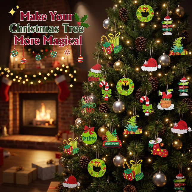36 Pcs Christmas Ornaments for Tree, Hanging Wooden Christmas Decorations
