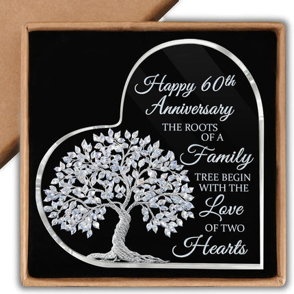 60th Wedding Anniversary Heart Acrylic Plaque, 60th Diamond Wedding Cake Topper Decorations, 60 Years Of Married Gifts For Parents or Grandparents, Tree of Life Anniversary Wedding Gifts for Couples