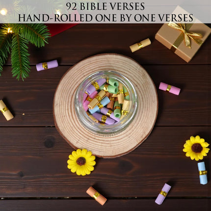 Bible Verse Jar – 92 Hand-Rolled Bible Scrolls for Daily Encouragement, Christian Gift, Religious Gifts for Women, First Communion Gifts For Girls, Easter Gift for Women