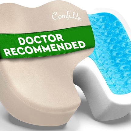 ComfiLife Premium Gel & Memory Foam Seat Cushion – Doctor Recommended Office Chair Cushion, Car Seat Cushion – Chair Cushions for Back & Sciatica Pain Relief – Seat Cushions for Office & Desk (Beige)