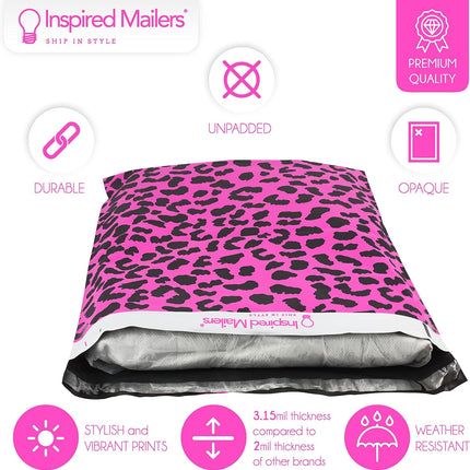 Inspired Mailers - Large Poly Mailers 14.5 x 19-50 Pack - Hot Pink Cheetah - Shipping Bags for Clothing - Mailing Envelopes - Shipping Envelopes - Poly Bags