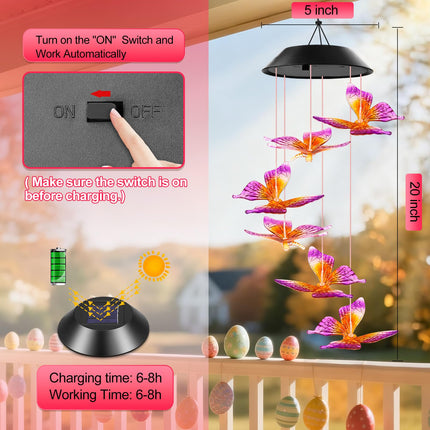 Solar Wind Chimes, Christmas Gardening Butterfly Gifts for Women
