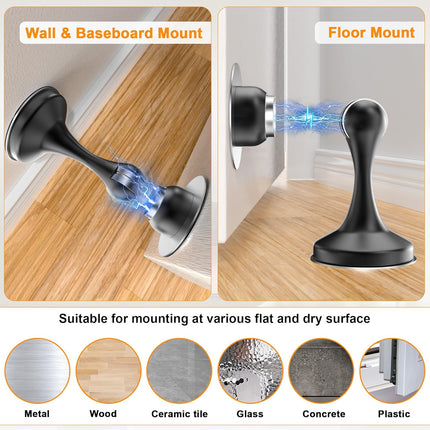 Crosize Magnetic Door Stoppers 1 Pack, Stainless Steel Door Stops for Wall and Floor Mounting, Gate Stops, No Drilling Metal Doorstops with Adhesive Tapes, Black