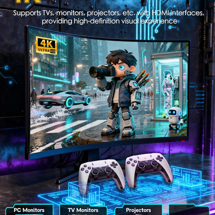 2026 Upgraded Retro Gaming Console Stick Pro, Video Games Stick with 4K HDMI Built-in 23 Emulators Console, 40000+ Game System, Plug and Play TV Game Stick with 2 Wireless Controllers Natural White
