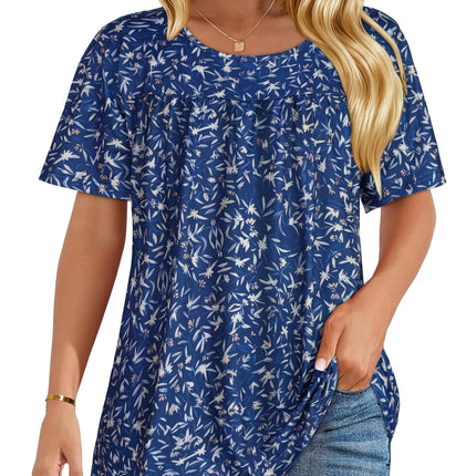 Womens T Shirts Short Sleeve Tops Casual Summer Flowy Scooped Neck Blouses