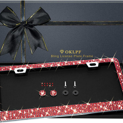 Bling License Plate Frame for Women, 1PCS Sparkly License Plate Frames| Over 1200 pcs 14 Facets Bedazzled Clear Glass Diamond Rhinestone Crystals w/Free Glitter Diamond Box (Blue)