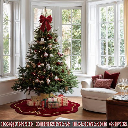 Red 48 Inch Christmas Tree Skirt Velvet Scallop Ddge