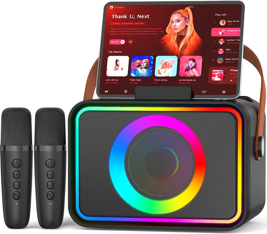 Portable Bluetooth Karaoke Speaker with 2 Wireless Microphones and LED Lights