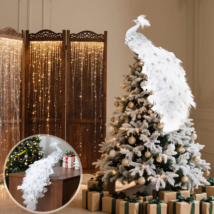 15 Inch Christmas Peacock Tree Topper, Glitter Peacock Feather Ornaments