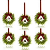 6Pcs Mini Christmas Cedar Wreath, 12 Inch Small Wreaths for Kitchen Cabinets, with Deep Red Bow Vintage Bells Pine and Cypress Leaves for Fireplace Window Farmhouse Indoor Home Decorations
