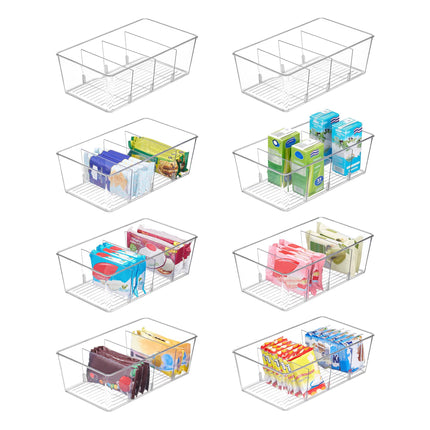 8 Pack Food Storage Organizer Bins, Clear Plastic, 4 Compartments