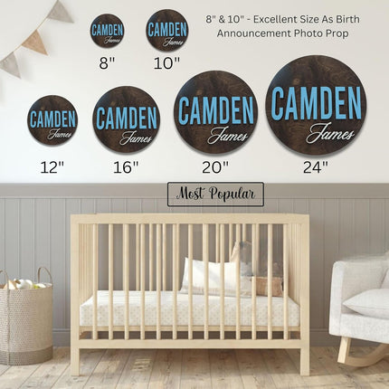 Custom Round Nursery Name Sign, Personalized 3D Baby Name Announcement Sign, Personalized Wooden Wall Plaque, 3D Wall Art for Children & Kids Rooms, Family Name Signs, 30 Colors (Design 11)