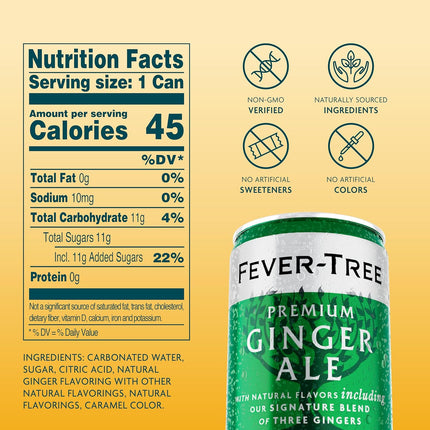 Fever-Tree Ginger Ale – Premium Mixer for Cocktails and Mocktails, 5.1 fl oz Cans, Pack of 8 – Naturally Sourced, Non-GMO