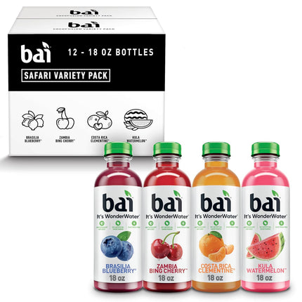 Bai Flavors Variety Pack, Antioxidant Infused Water Beverage, with Vitamin C and No Artificial Sweeteners, 18 fl oz bottles, 12 pack | Antioxidant Infused, with Vitamin C