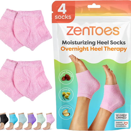 ZenToes Moisturizing Socks for Cracked Heel Treatment, Vitamin E, Olive Oil and Jojoba Oil Infused Heel Socks, Spa Gifts for Women, Mothers Day Gifts (Fuzzy Pink, Regular)