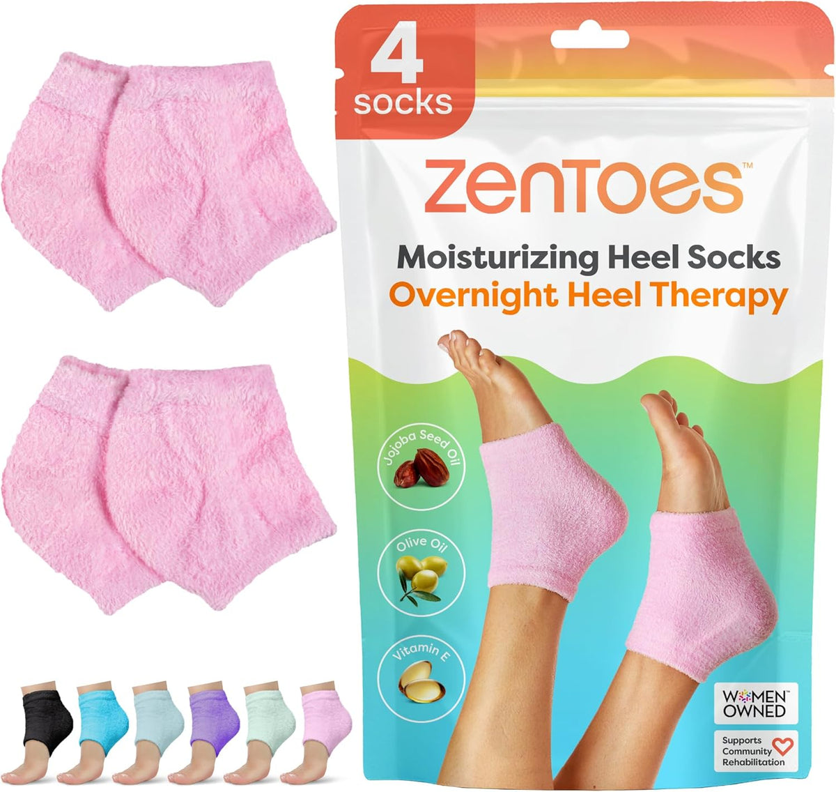 Moisturizing Heel Socks for Cracked Heel Treatment, Fuzzy Pink Regular