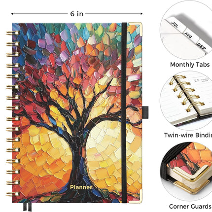 AHGXG Academic Planner 2026-2027, July 2026 - June 2027, Weekly and Monthly, 5.7" x 8.3", Hardcover, Spiral-Bound, Calendar, Agenda for Women, Student, School, 12-Month Tabs (Colourful Tree)