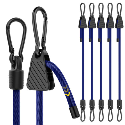 Adjustable Bungee Cords with Hooks, 6 Pack Heavy Duty Outdoor Carabiner Bungee Cord, Black Super Elastic Bungee Straps Easily Adjust from 7" to 48", Great for Cargo, Camping, Bike Racks, Tents