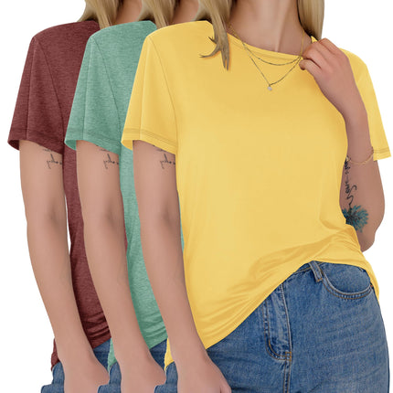 3 Pack Womens T-Shirts Short Sleeve Summer Tops Soft Basic Tees 2026