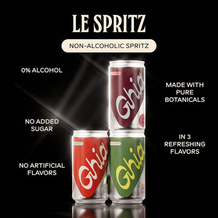 Ghia Non-Alcoholic Le Spritz | Variety 12-Pack | Canned Mocktail & Cocktail Mixer, Zero Proof Sparkling Apéritif with Soothing Herbal Extracts | No Sugar, No Artificial Flavors, Caffeine-Free (Lime & Salt, Soda, Ginger)