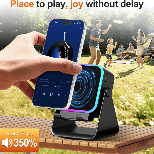Wireless Bluetooth Induction Speaker, Phone Speaker Amplifier with Colorful Lights & 3500mAh Battery - photo 2