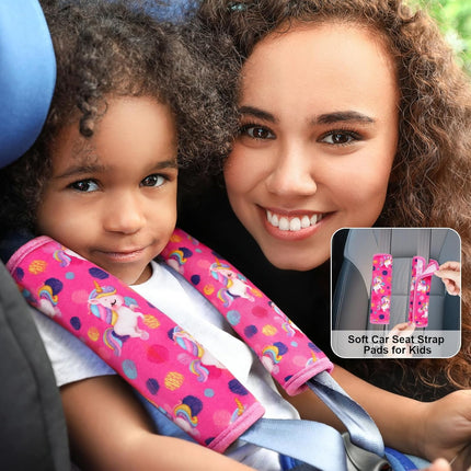 Seat Belt Covers for Kids, Double-Sided Use Shoulder Pads for Kids, Comfort Neck Strap Covers, Cute Car Seatbelt Cushion Covers for Boys Girls(2 Pack)