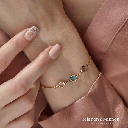 MignonandMignon Birthstone Bracelet for Women Gold | Custom Birth Month Gemstone Chain Bracelet | Friendship Bracelet Personalized Gift for Mom Daughter Best Friend