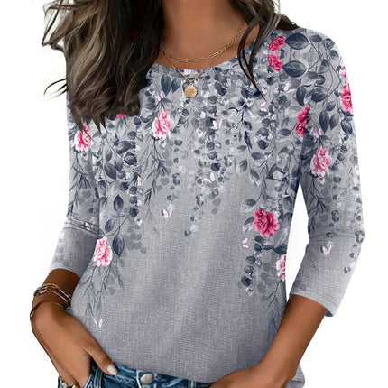 Women's Casual 3/4 Sleeve T-Shirts Round Neck Tunic Tops Work Blouse