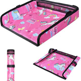 Funda para bandeja de avión – Funda plegable de viaje para niños de 1-3 – Ajuste universal para avión, asiento de auto, silla alta – Lavable a máquina, portátil (Pink Unicorn)