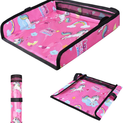 COOLBEBE Airplane Tray Table Cover – Foldable Travel Tray Cover for Toddlers 1-3 – Universal Fit for Airplane, Car Seat, High Chair – Machine Washable, Portable (Pink Unicorn)