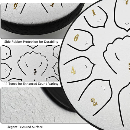 Rain Drum for Outside Garden, 6 Inch 11 Notes Steel Tongue Drum, Meditation Yoga Relaxation Percussion Instrument, Easy to Play Musical Gift, Creative Gift Idea Adults Beginners (Cloud White)