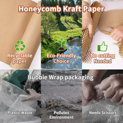 PACKBABOL Honeycomb Packing Paper Bubble Wrap Roll 15" x 131' - Eco-Friendly Bubble Cushioning Wrap for Moving，Shipping and Packing Supplies with 40 Fragile Stickers & 3 Hemp Ropes