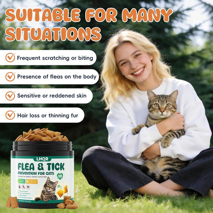 Flea and Tick Prevention for Cats Chewable, Natural Oral Flea and Tick Treatment Supplement, Cat Flea Chews Support Skin & Digestive Supplement for Puppies & All Breeds 500 PCS, Chicken