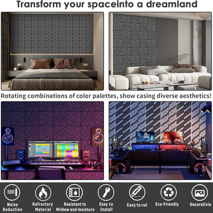 8 Pack Self-Adhesive Soundproof Wall Panels, 12 x 12 x 0.47 in Sound Proof Foam Panels for Walls, 1.2lb/ft³ High Density, Thicker 0.47in, Acoustic Panel, Peel and Stick Wall Panel Studio Black
