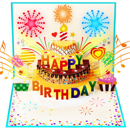 Pop Up Birthday Cards for Men, LED Light & Music Blow The Candle