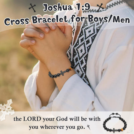 Trinckle Cross Bracelet for Boys First Communion Gifts, Joshua 1 9 Cross Bracelet Men, First Holy Communion Gifts for Teen Boy, Jesus Easter Christian Catholic Confirmation Gift for Son Nephew